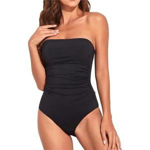 Women Tummy Control One Piece Swimsuits Strapless Bandeau Bathing Suits Halter